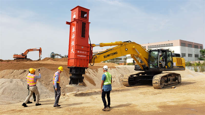 Rapid impact compactor under construction at Xiamen Airport in China