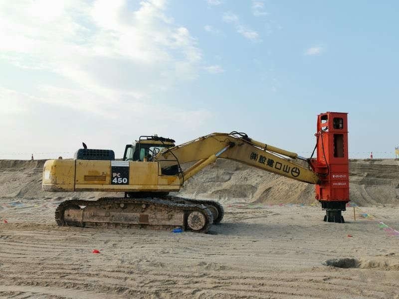 Rapid impact compactor press mounted on excavation