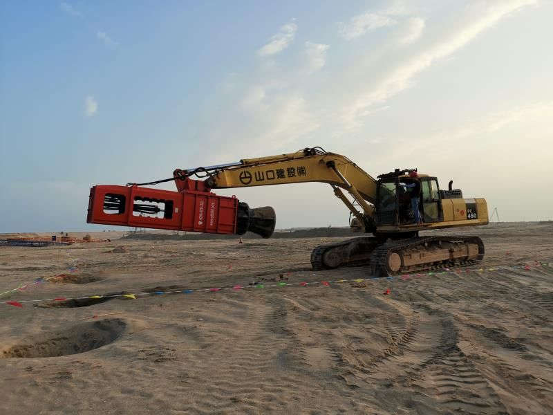 Rapid impact compactor press mounted on excavation